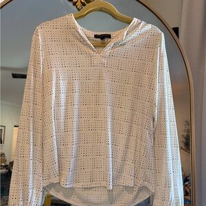 Banana Republic | Open Notch V-Neck White and Black Dot Women's Blouse